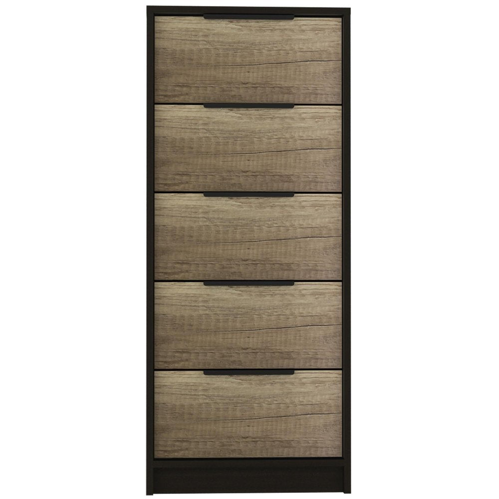 18" Black And Brown Wood Five Drawer Dresser HomeRoots