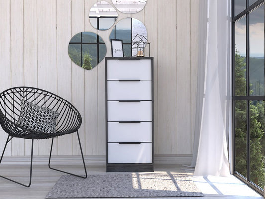 18" White Manufactured Wood Five Drawer Chest HomeRoots