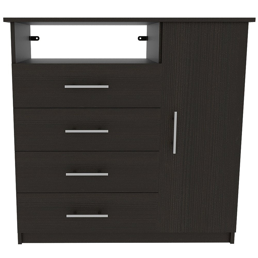 35" Black Wood Four Drawer Combo Dresser — view 1