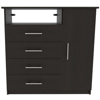 35" Black Wood Four Drawer Combo Dresser