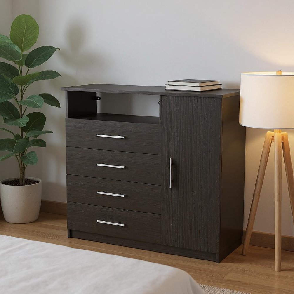 35" Black Wood Four Drawer Combo Dresser — view 4