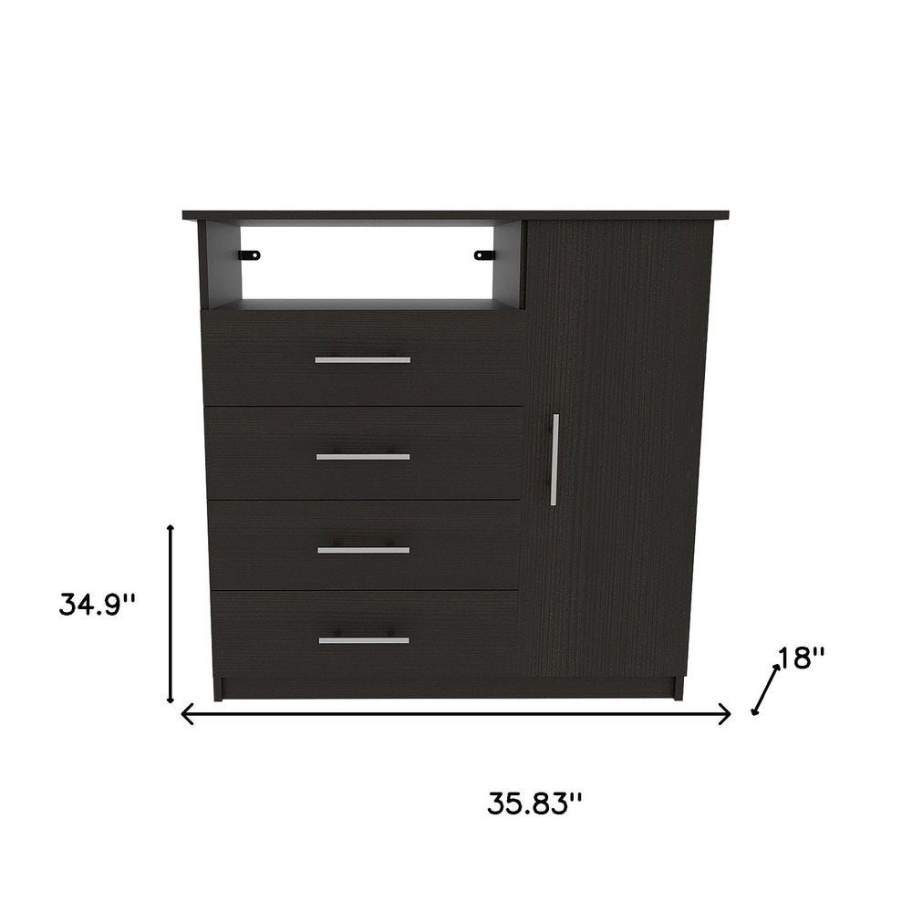35" Black Wood Four Drawer Combo Dresser — view 2