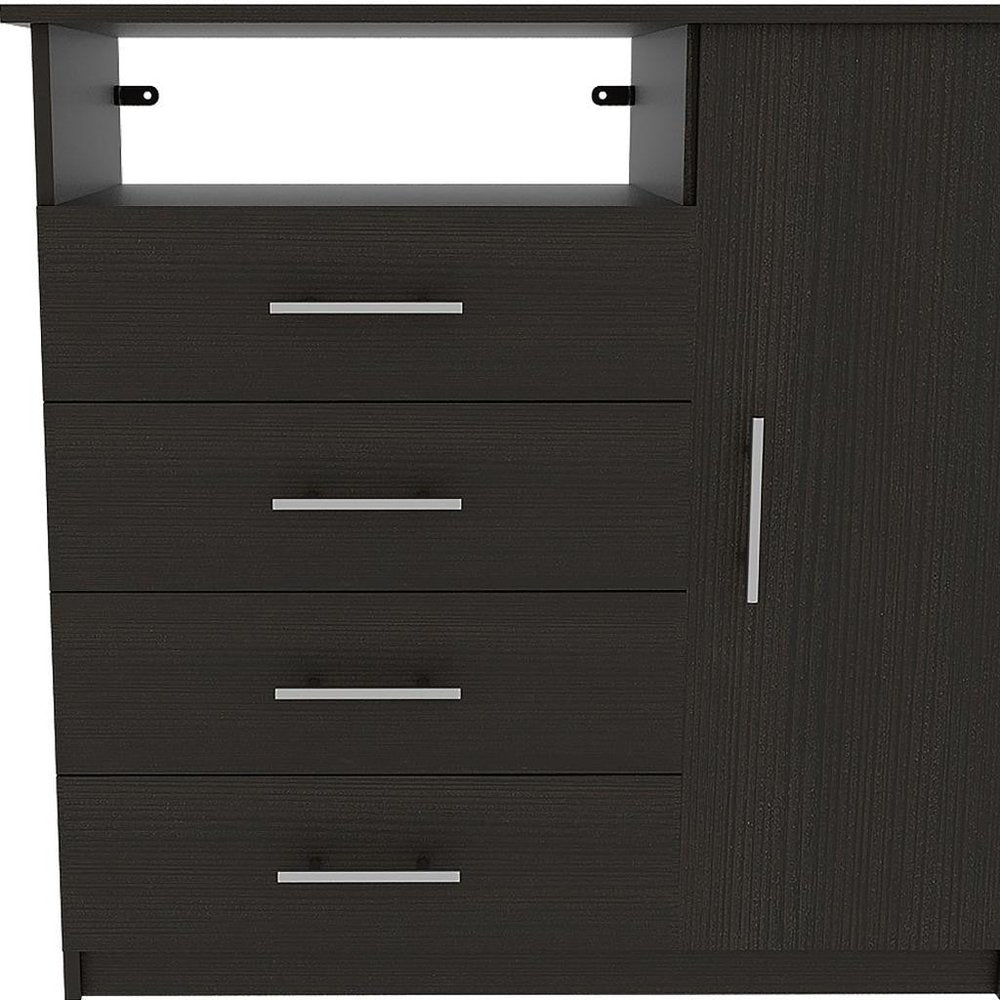 35" Black Wood Four Drawer Combo Dresser — view 3