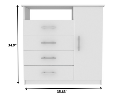 36" White Manufactured Wood Four Drawer Combo Dresser