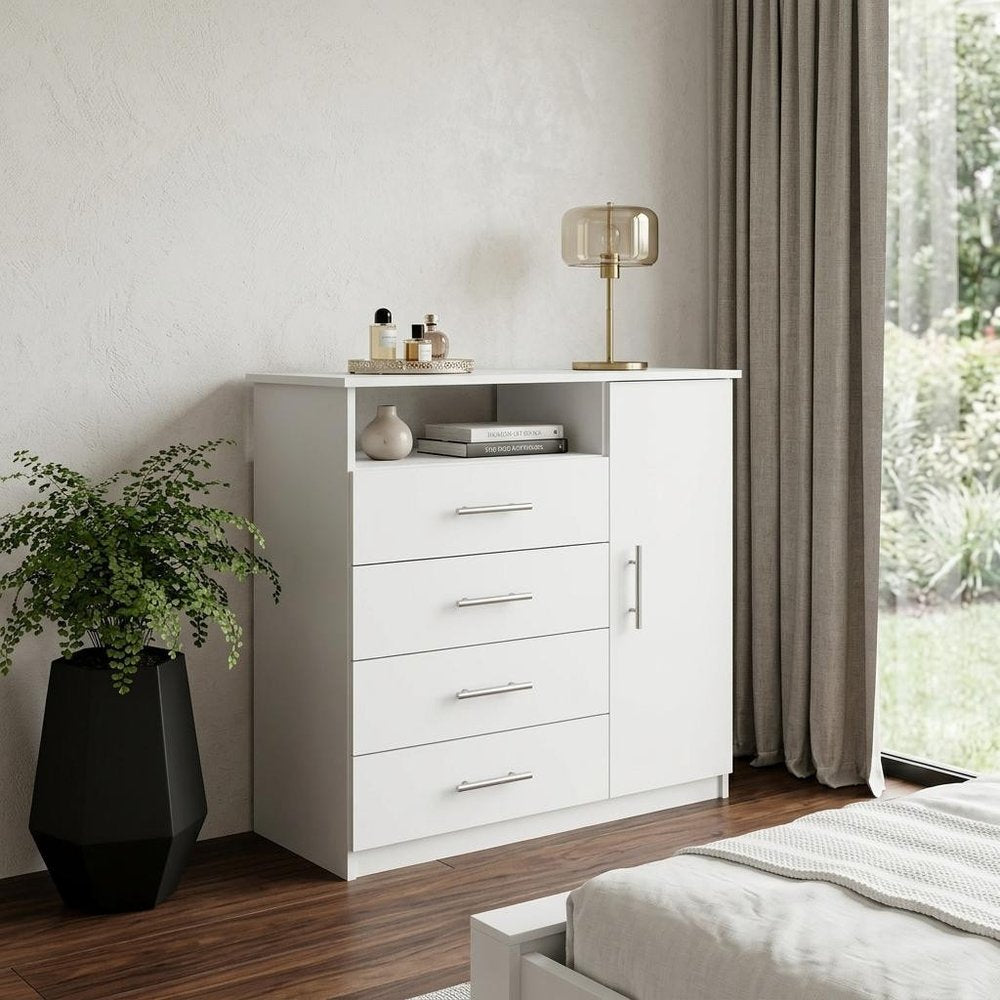 36" White Manufactured Wood Four Drawer Combo Dresser HomeRoots