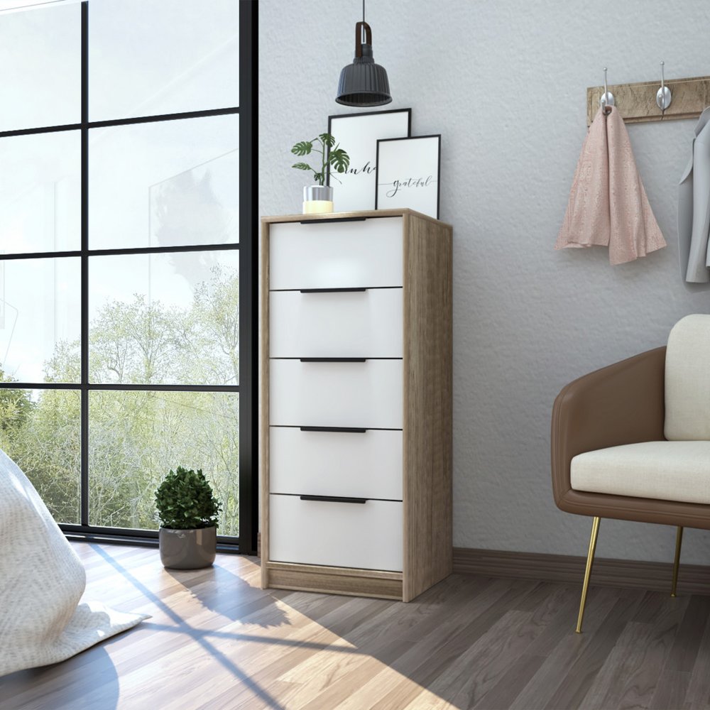 18" Brown And White Five Drawer Chest HomeRoots