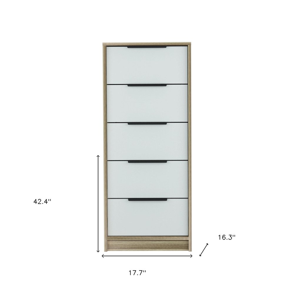18" Brown And White Five Drawer Chest HomeRoots