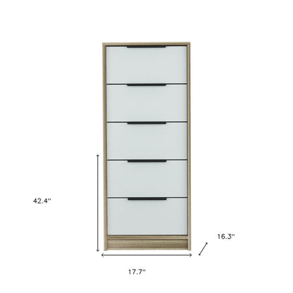 18" Brown And White Five Drawer Chest HomeRoots