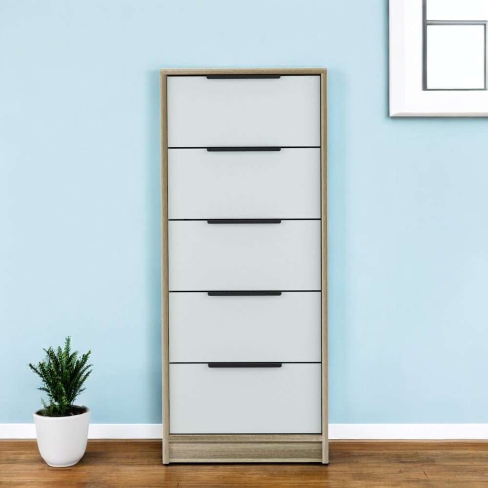 18" Brown And White Five Drawer Chest HomeRoots