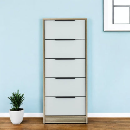 18" Brown And White Five Drawer Chest HomeRoots