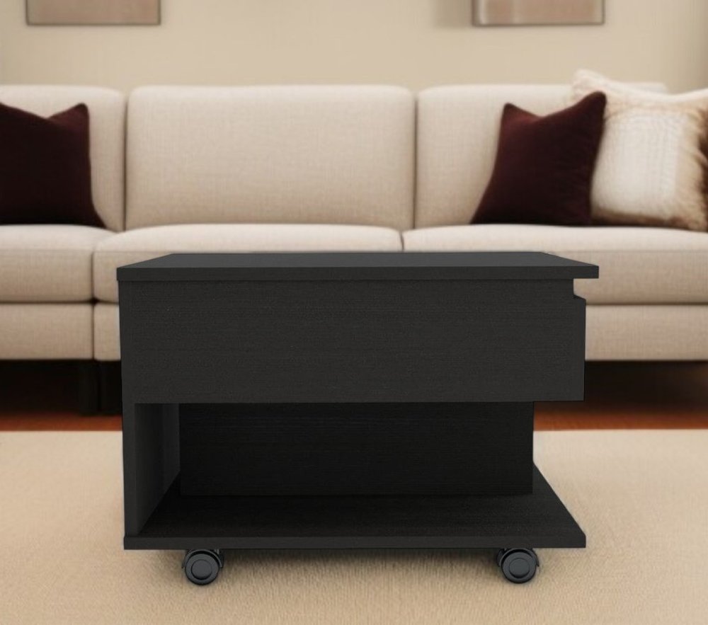 22" Black Manufactured Wood Rectangular Lift Top Coffee Table With Drawer HomeRoots