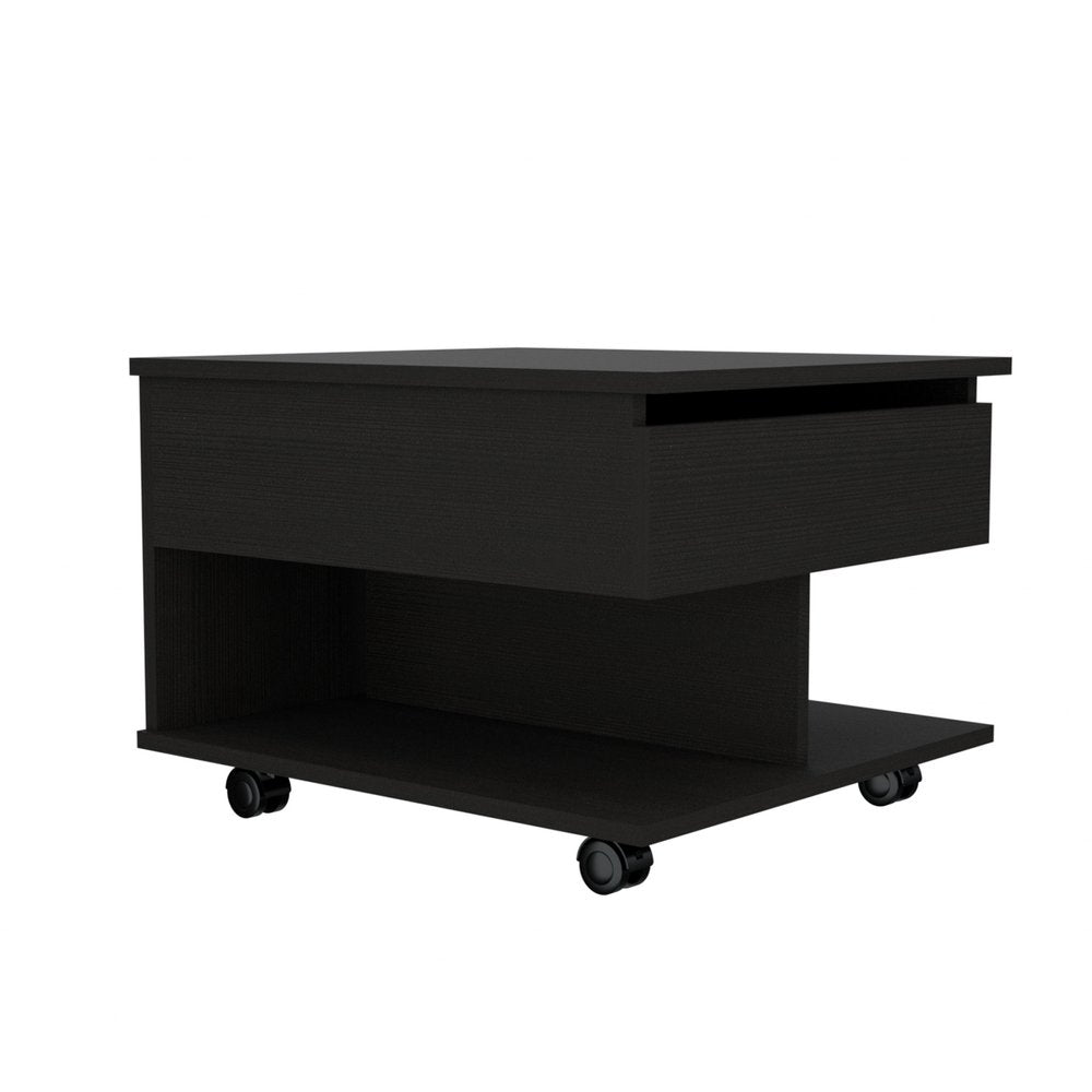 22" Black Manufactured Wood Rectangular Lift Top Coffee Table With Drawer HomeRoots