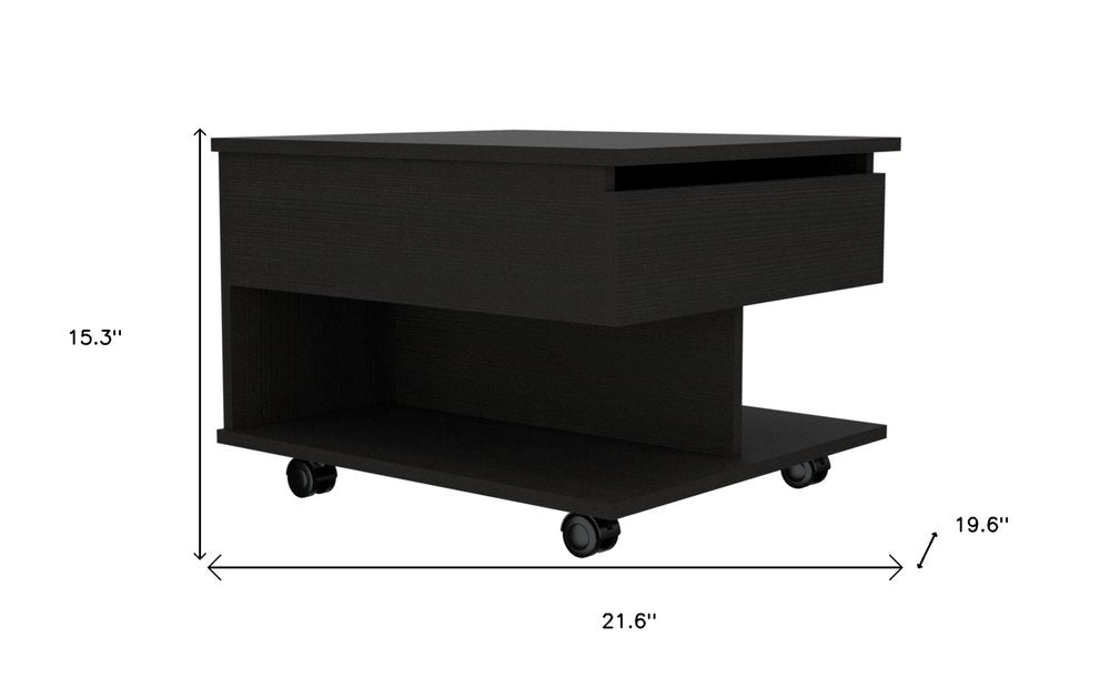 22" Black Manufactured Wood Rectangular Lift Top Coffee Table With Drawer HomeRoots