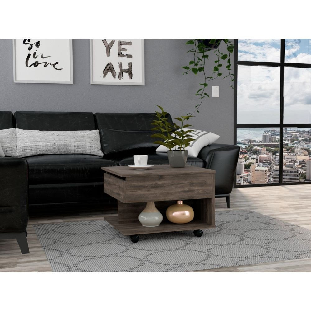 22" Dark Brown Manufactured Wood Rectangular Lift Top Coffee Table With Drawer HomeRoots