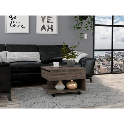 22" Dark Brown Manufactured Wood Rectangular Lift Top Coffee Table With Drawer HomeRoots