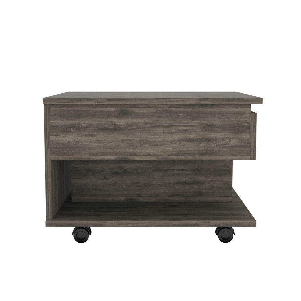 22" Dark Brown Manufactured Wood Rectangular Lift Top Coffee Table With Drawer HomeRoots