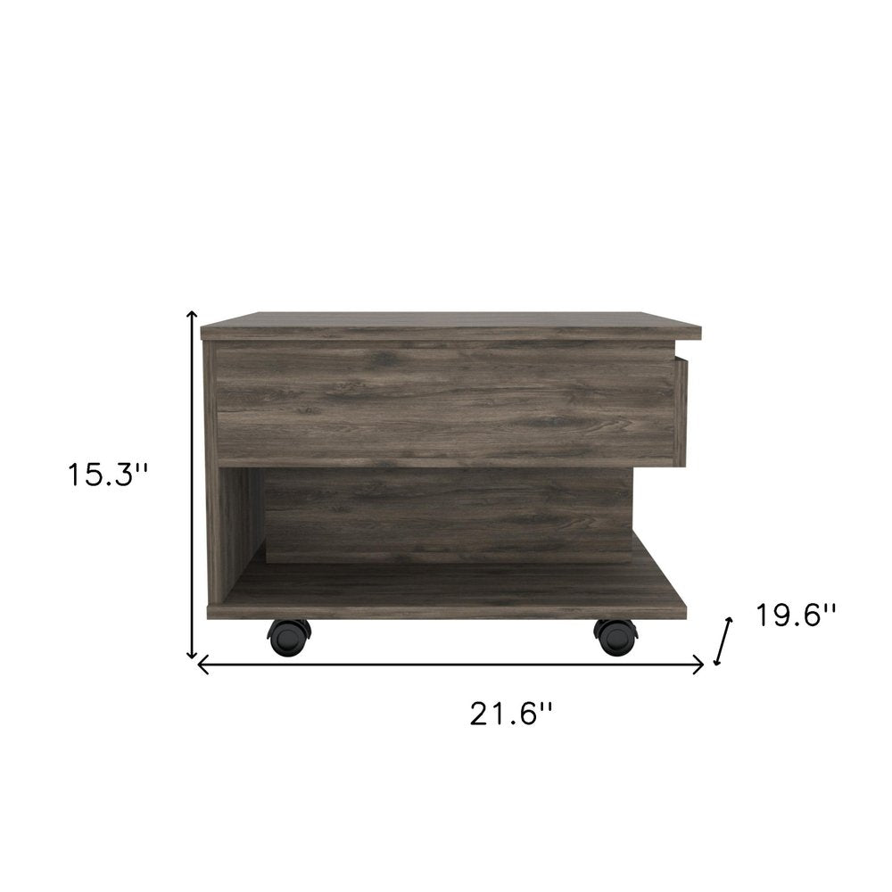 22" Dark Brown Manufactured Wood Rectangular Lift Top Coffee Table With Drawer HomeRoots