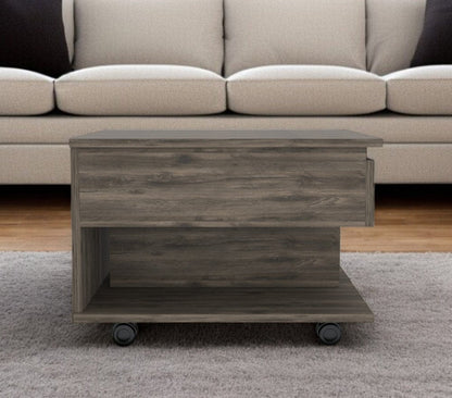22" Dark Brown Manufactured Wood Rectangular Lift Top Coffee Table With Drawer HomeRoots