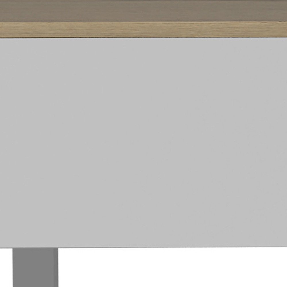 32" White And Light Oak Manufactured Wood Rectangular Lift Top Coffee Table With Drawer And Shelf HomeRoots