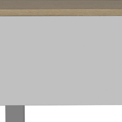 32" White And Light Oak Manufactured Wood Rectangular Lift Top Coffee Table With Drawer And Shelf HomeRoots