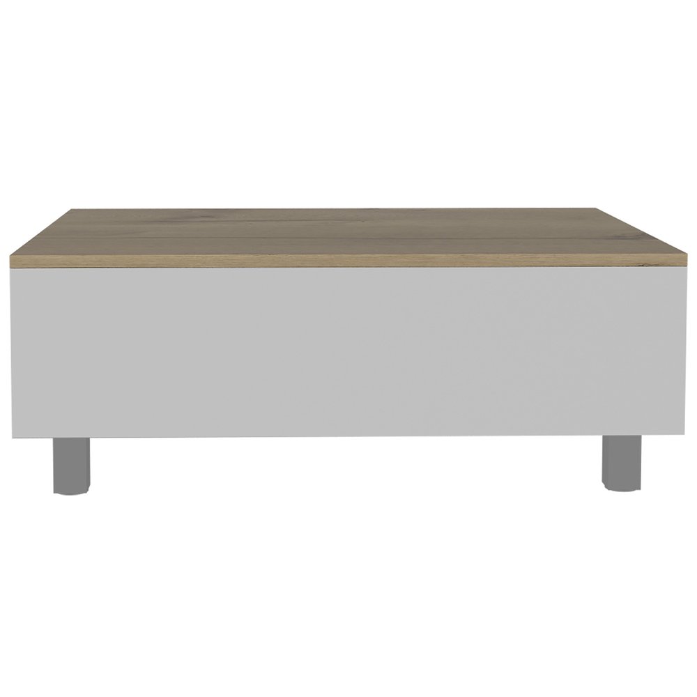32" White And Light Oak Manufactured Wood Rectangular Lift Top Coffee Table With Drawer And Shelf HomeRoots