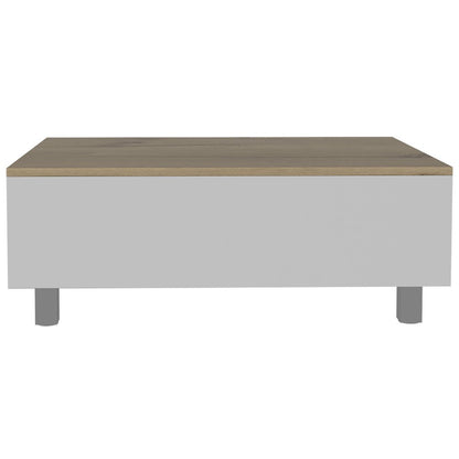 32" White And Light Oak Manufactured Wood Rectangular Lift Top Coffee Table With Drawer And Shelf HomeRoots