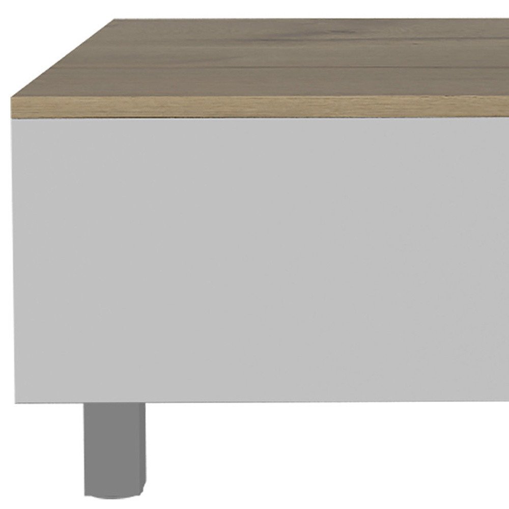 32" White And Light Oak Manufactured Wood Rectangular Lift Top Coffee Table With Drawer And Shelf HomeRoots