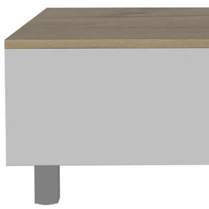 32" White And Light Oak Manufactured Wood Rectangular Lift Top Coffee Table With Drawer And Shelf HomeRoots