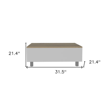 32" White And Light Oak Manufactured Wood Rectangular Lift Top Coffee Table With Drawer And Shelf HomeRoots