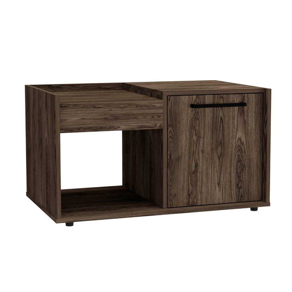32" Dark Walnut Manufactured Wood Rectangular Coffee Table With Shelf HomeRoots