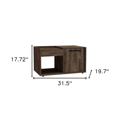 32" Dark Walnut Manufactured Wood Rectangular Coffee Table With Shelf HomeRoots