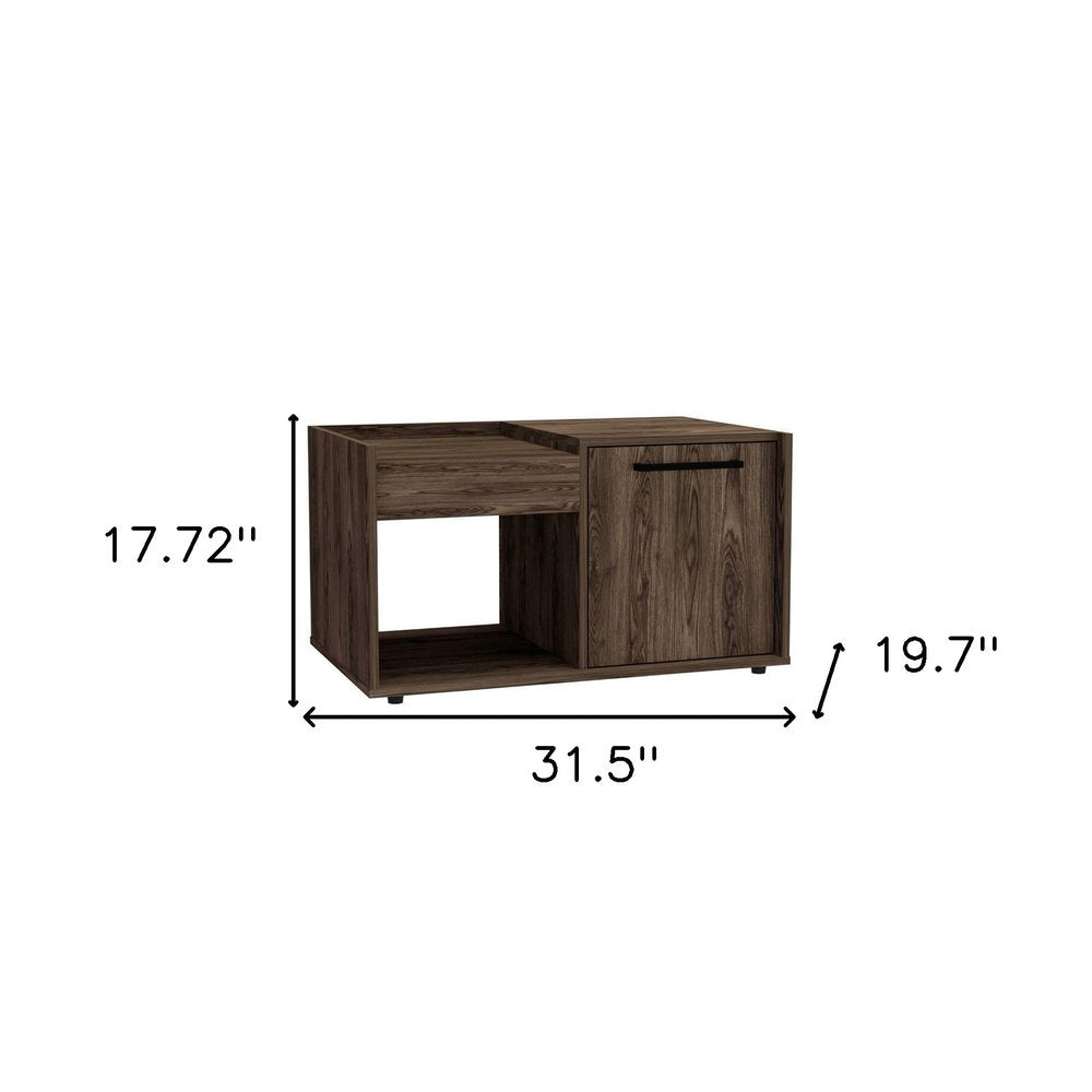 32" Dark Walnut Manufactured Wood Rectangular Coffee Table With Shelf HomeRoots