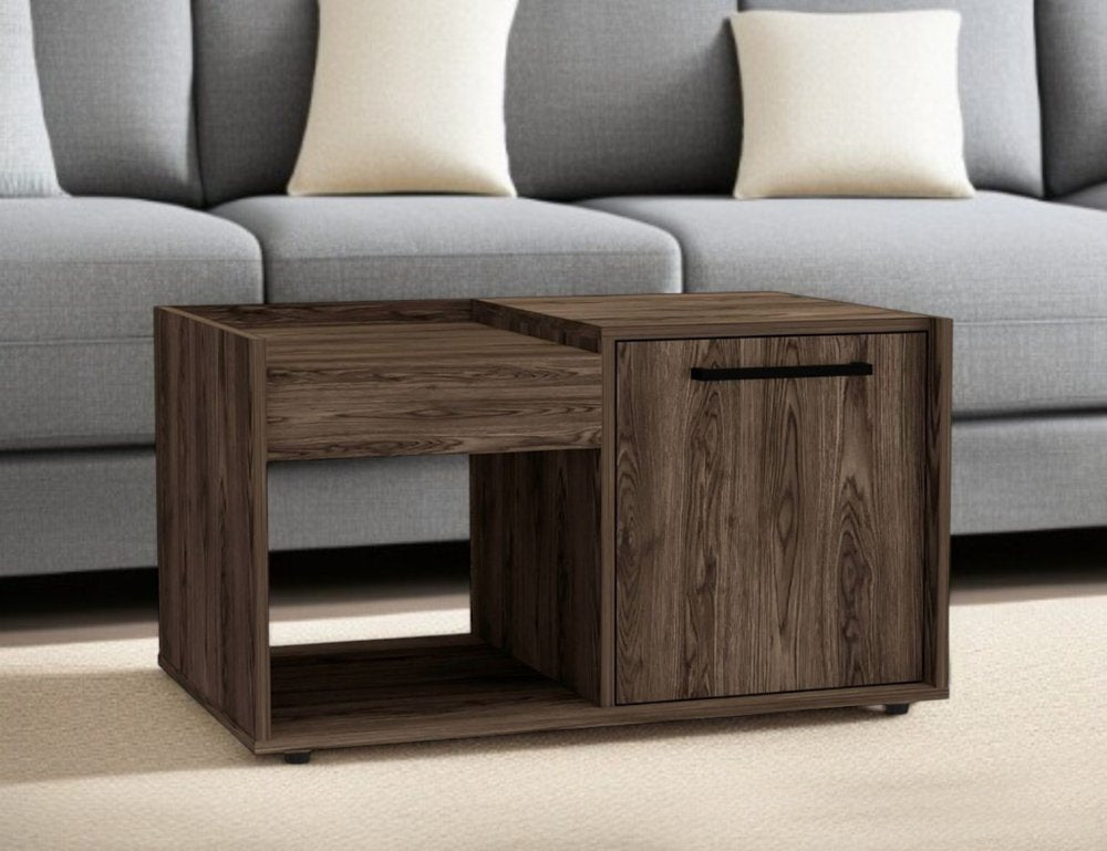 32" Dark Walnut Manufactured Wood Rectangular Coffee Table With Shelf HomeRoots