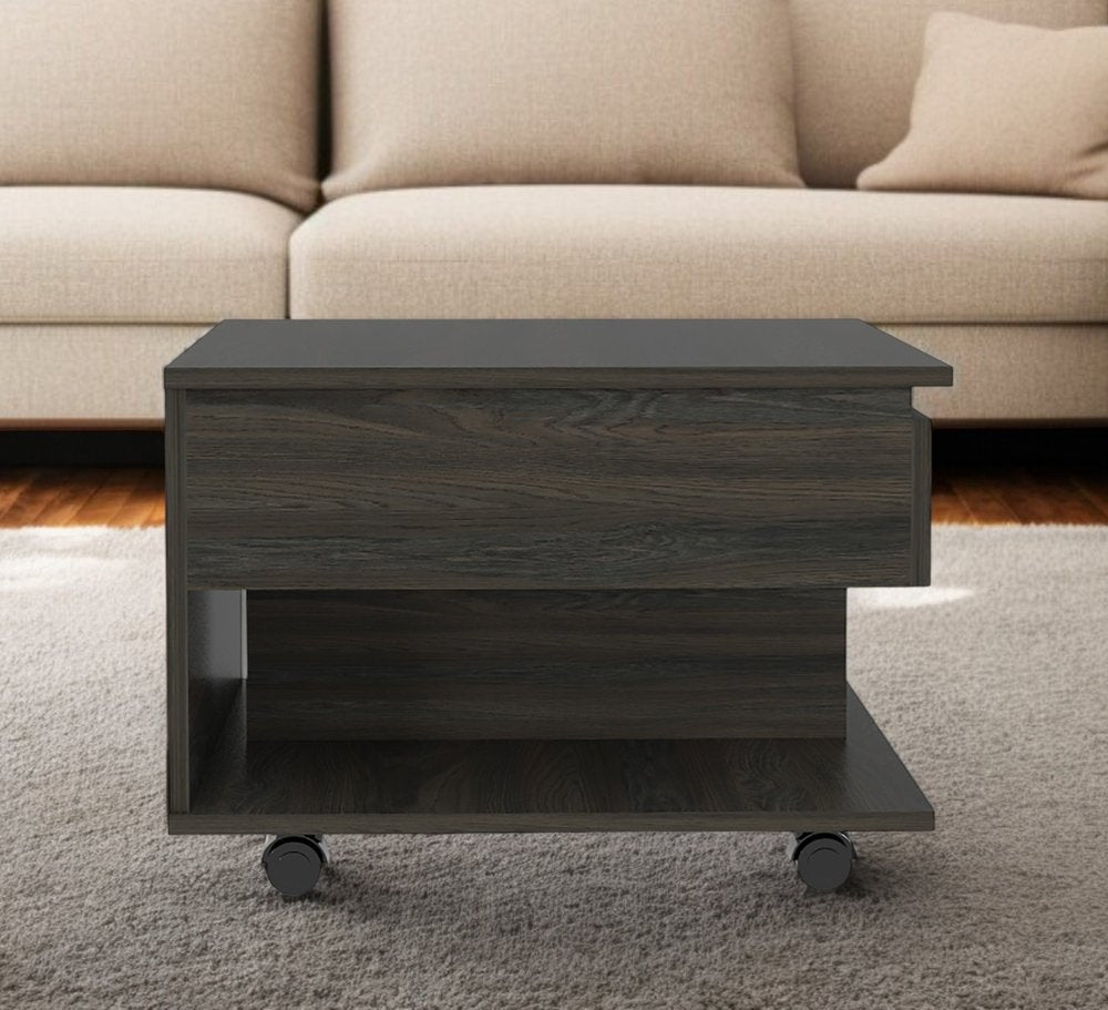 22" Carbon Espresso Manufactured Wood Rectangular Coffee Table With Drawer HomeRoots