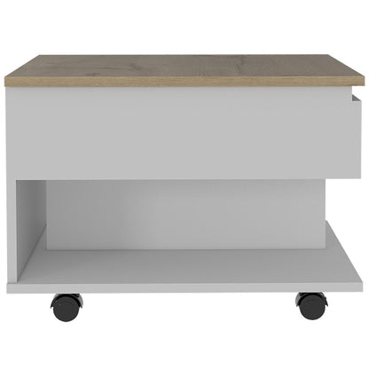 22" White And Light Oak Manufactured Wood Rectangular Coffee Table With Drawer HomeRoots