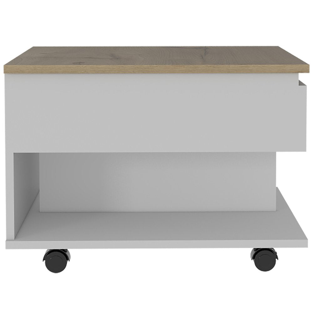 22" White And Light Oak Manufactured Wood Rectangular Coffee Table With Drawer HomeRoots