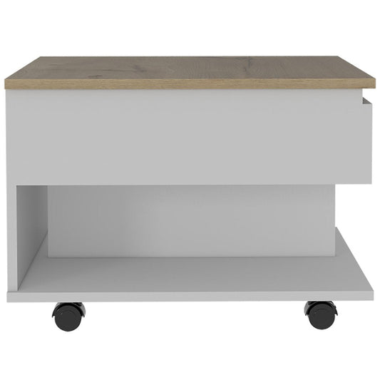22" White And Light Oak Manufactured Wood Rectangular Coffee Table With Drawer HomeRoots