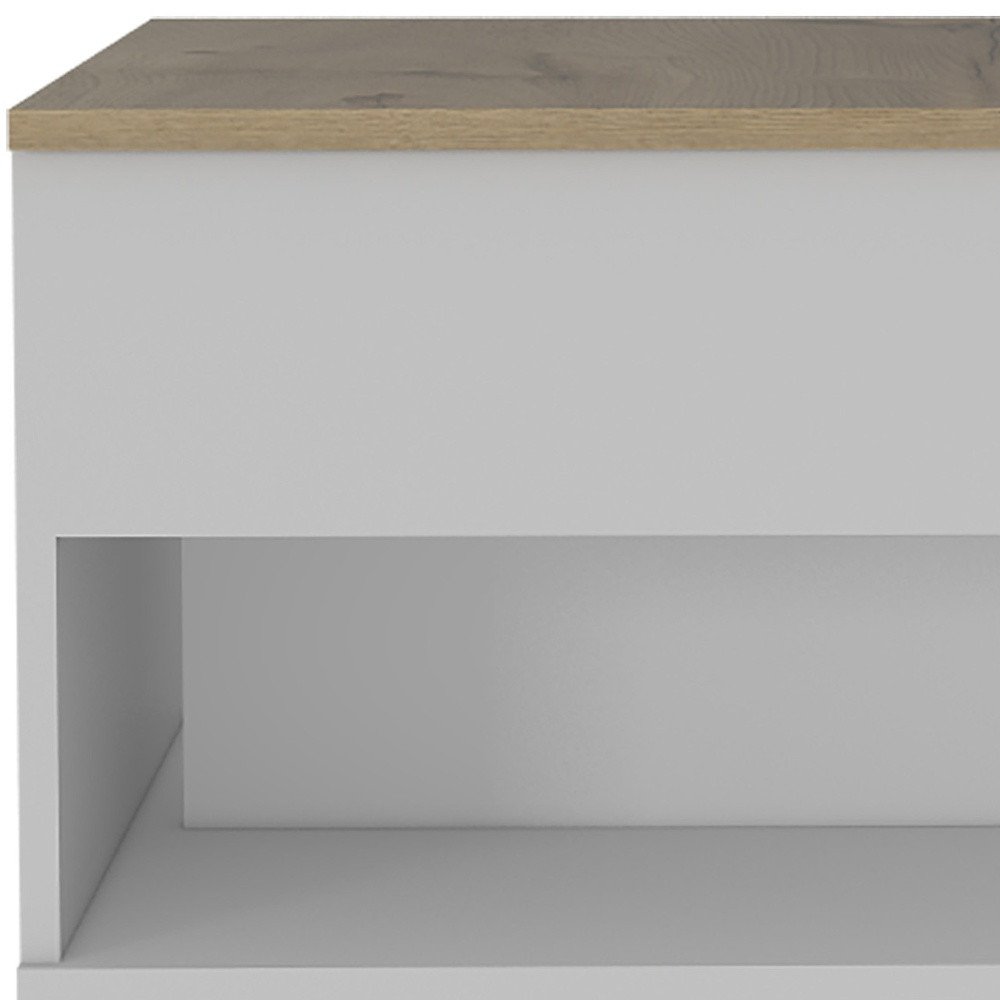 22" White And Light Oak Manufactured Wood Rectangular Coffee Table With Drawer HomeRoots