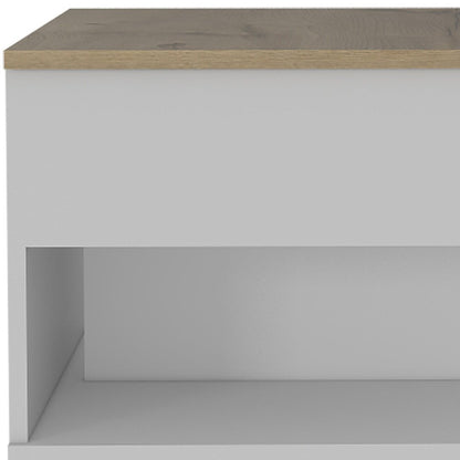 22" White And Light Oak Manufactured Wood Rectangular Coffee Table With Drawer HomeRoots