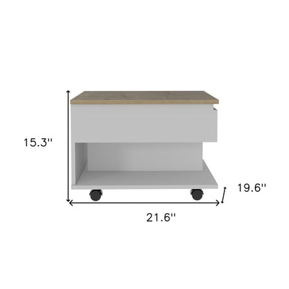 22" White And Light Oak Manufactured Wood Rectangular Coffee Table With Drawer HomeRoots