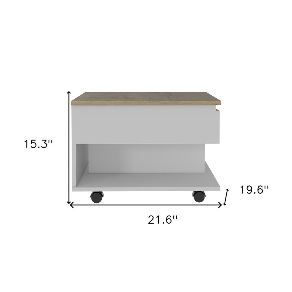 22" White And Light Oak Manufactured Wood Rectangular Coffee Table With Drawer HomeRoots