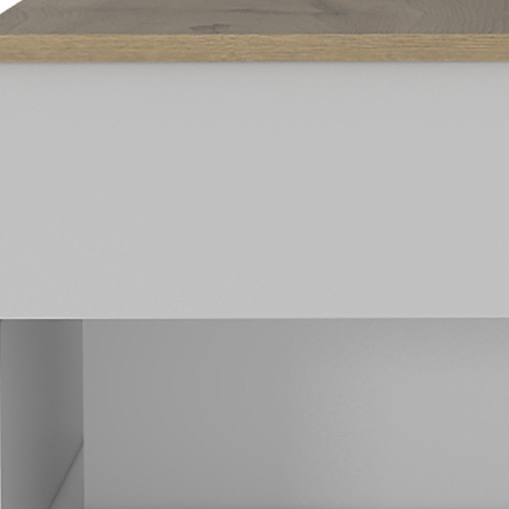 22" White And Light Oak Manufactured Wood Rectangular Coffee Table With Drawer HomeRoots