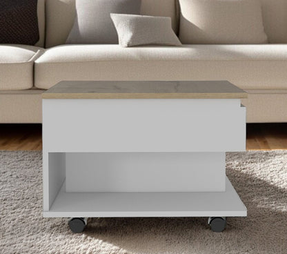 22" White And Light Oak Manufactured Wood Rectangular Coffee Table With Drawer HomeRoots