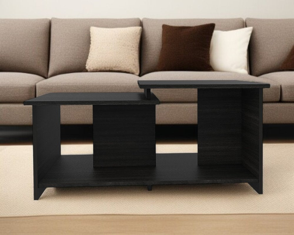 35" Black Wood Abstract Coffee Table HomeRoots
