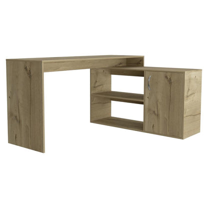 60" Natural L Shape Computer Desk With Three Drawers HomeRoots