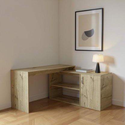 60" Natural L Shape Computer Desk With Three Drawers HomeRoots