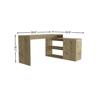 60" Natural L Shape Computer Desk With Three Drawers HomeRoots