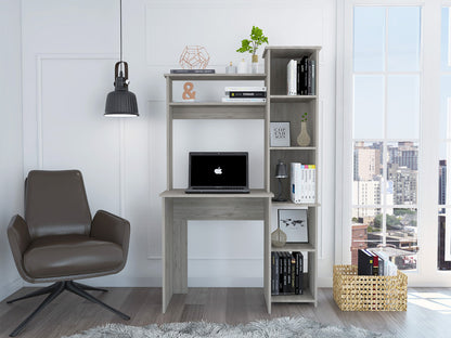 Modern Light Gray Office Desk with Storage Cabinet - FurniFindUSA