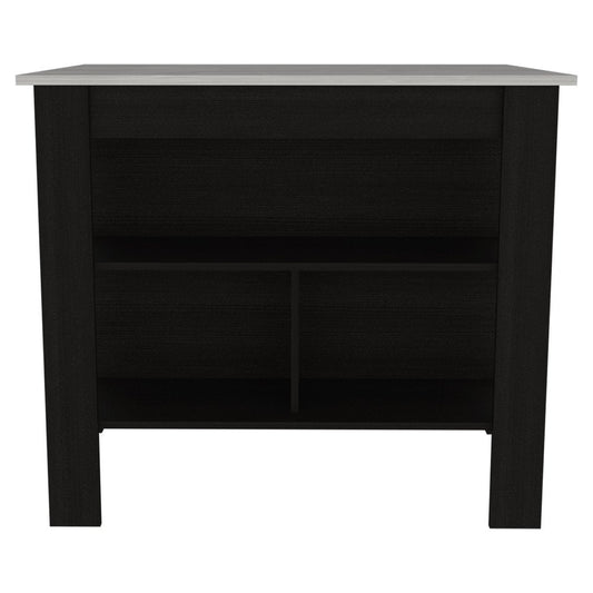 41" Ivory And Black Wood Kitchen Island With Storage