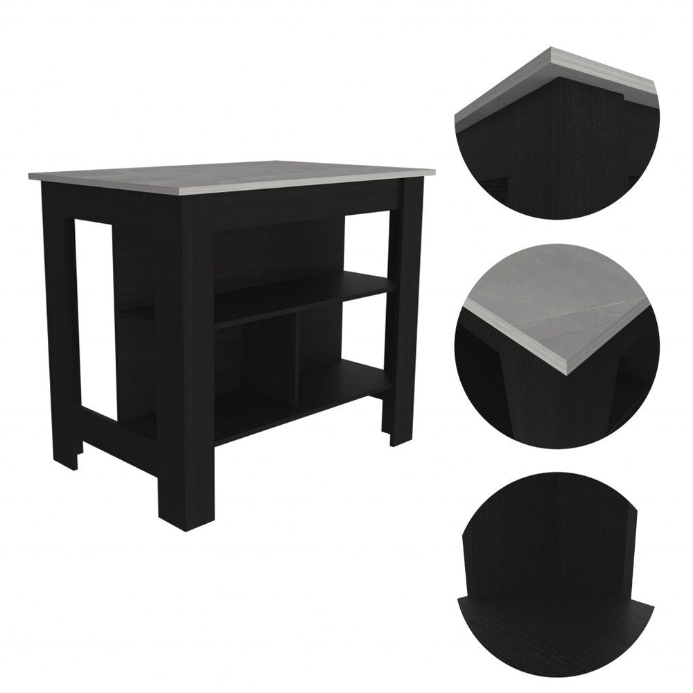 Black and Ivory 41" Kitchen Island With Storage HomeRoots